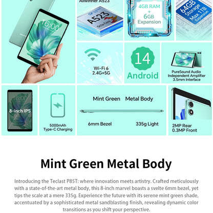 Teclast P85T 2024 Tablet Allwinner A523 8-core 1.8GHz/ 10GB(4GB+6GB) RAM/64GB ROM/8 Inch 800×1280iPS/WIFI5G/4G/5000mAh/Type-C/0.