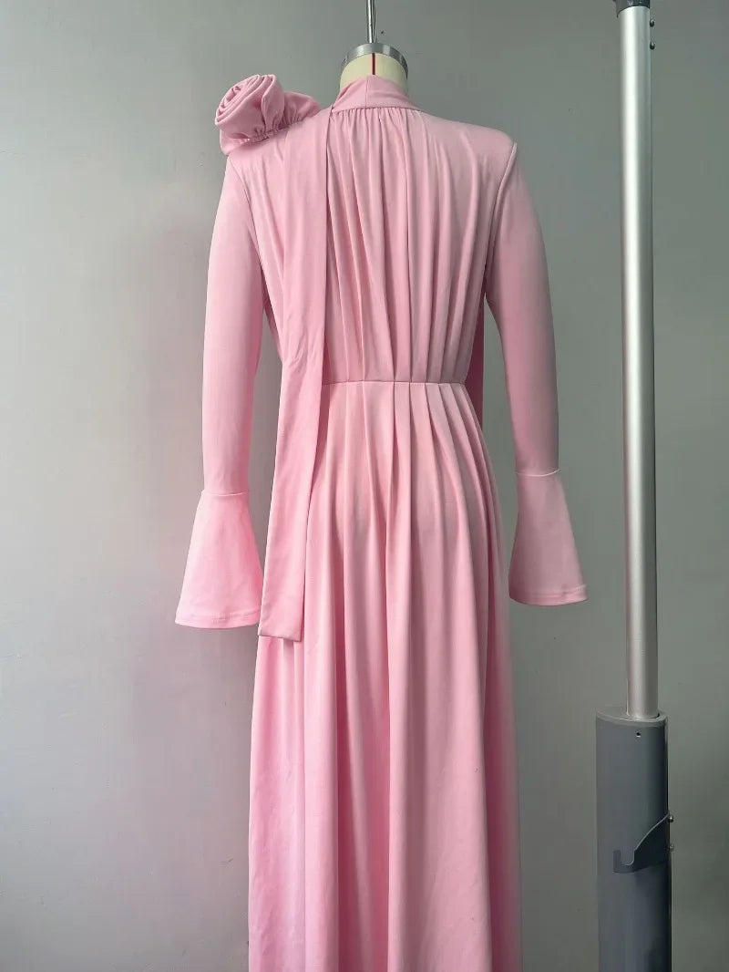 Elegante Y2K Mode Lange Flare Hülse V-ausschnitt Floral Schlitz Party Abendkleid Robe Vintage Frauen Falten Langes Kleid.