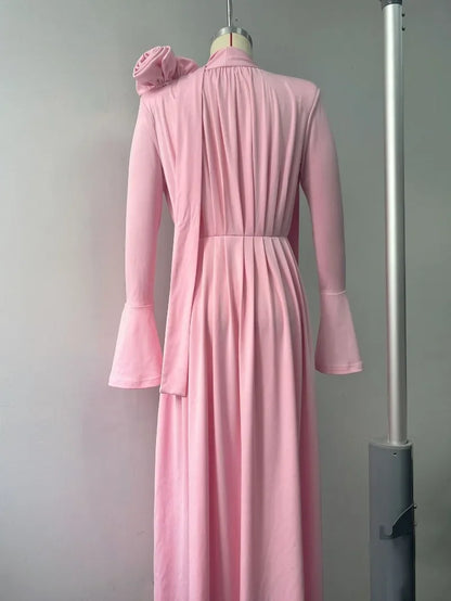 Elegante Y2K Mode Lange Flare Hülse V-ausschnitt Floral Schlitz Party Abendkleid Robe Vintage Frauen Falten Langes Kleid.