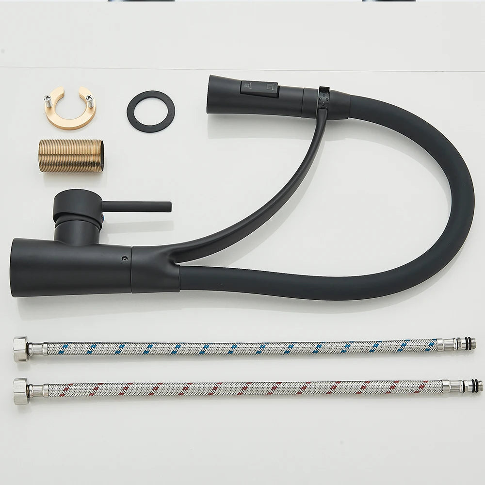 Black Rubber Kitchen Faucet Mixer Tap Rotation Pull Down Stream Sprayer Taps Hot Cold Water Tap One Handle Kitchen Tap