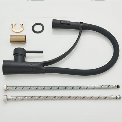 Black Rubber Kitchen Faucet Mixer Tap Rotation Pull Down Stream Sprayer Taps Hot Cold Water Tap One Handle Kitchen Tap