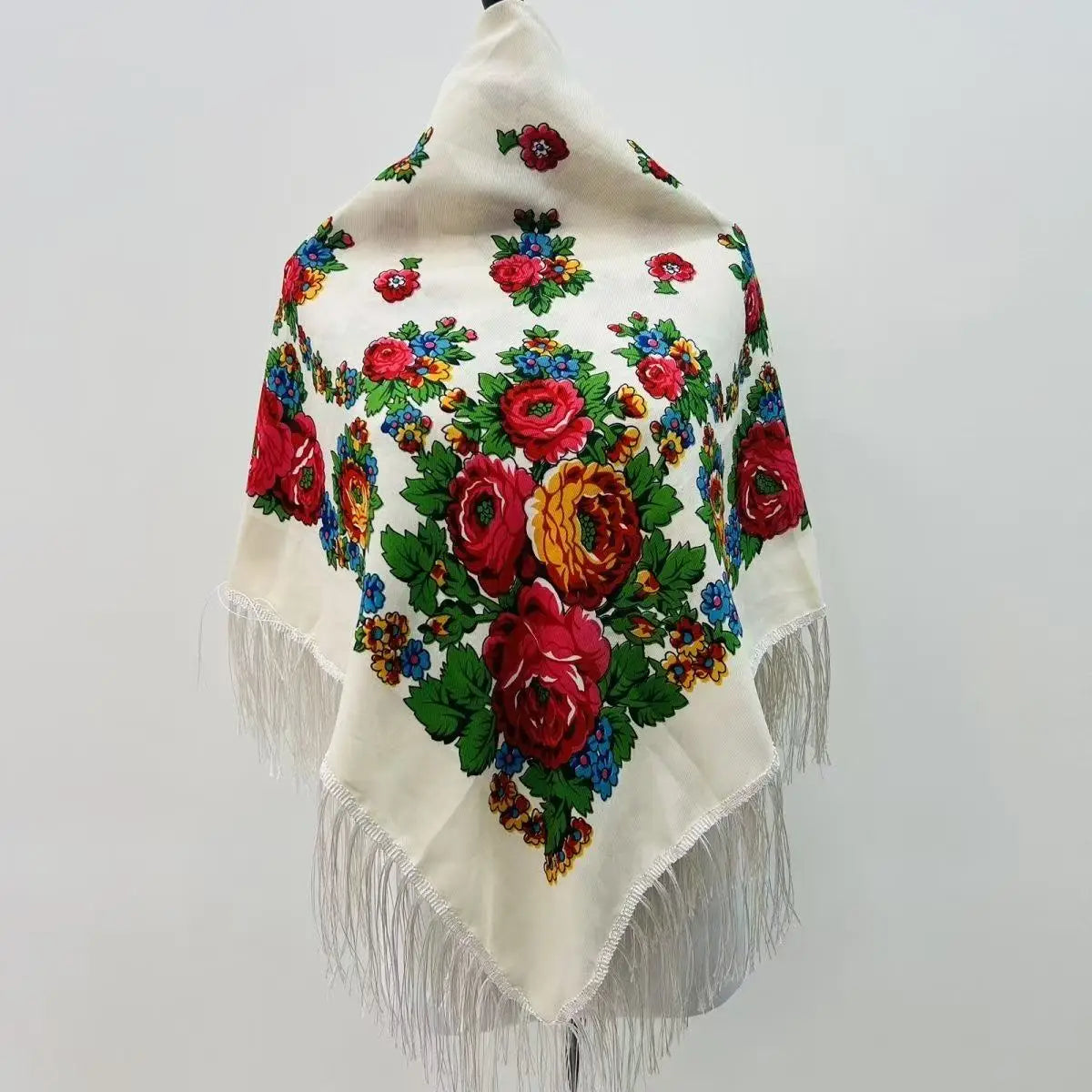 120*120cm Russian National Square Scarf Women Luxury Floral Print Fringed Ukrainian Shawls Scarves Ladies Head Wraps Bandana.