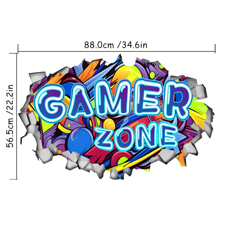 Larger Game Poster 3D Wall Hole Art Cool Gamer Zone Gamepad Vinyl Mural Stickers Home Decoration for Kids Bedroom Gaming Rooms.