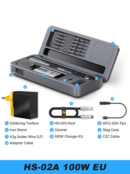 FNIRSI HS 02 Smart Soldering Iron Automatic Sleep 100-450℃ Temperature Rapid Heating PCB Soldering Station Portable Toolbox Kit
