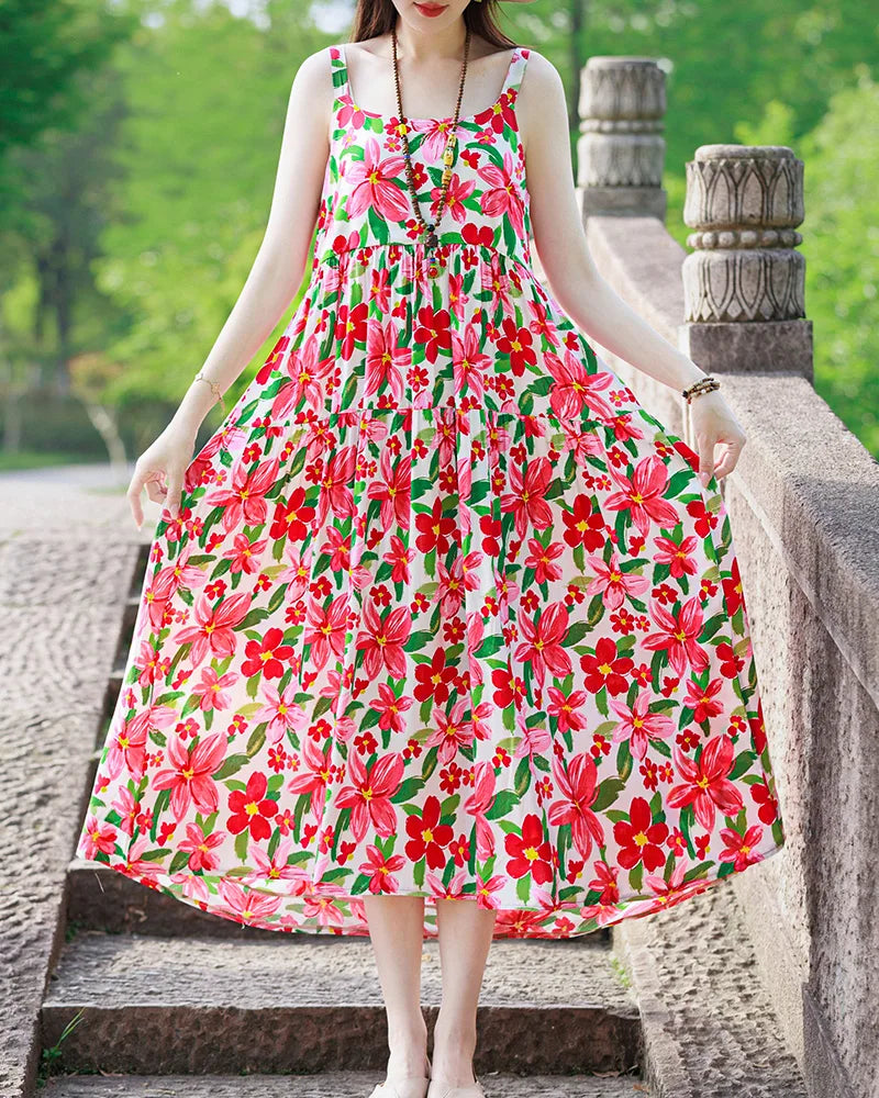 Neue Mode Lässig 2025, Sommer Elegante Kleider Für Frauen Oansatz Druck Vintage Ärmelloses Kleid Lose Frauen Kleidung