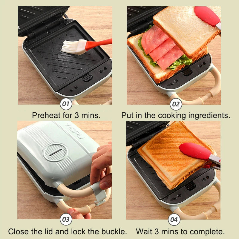Mini Sandwich Machine Breakfast Maker Multi Cookers Toasters Electric Ovens Hot Plates Bread Pancake Waffle Donuts.
