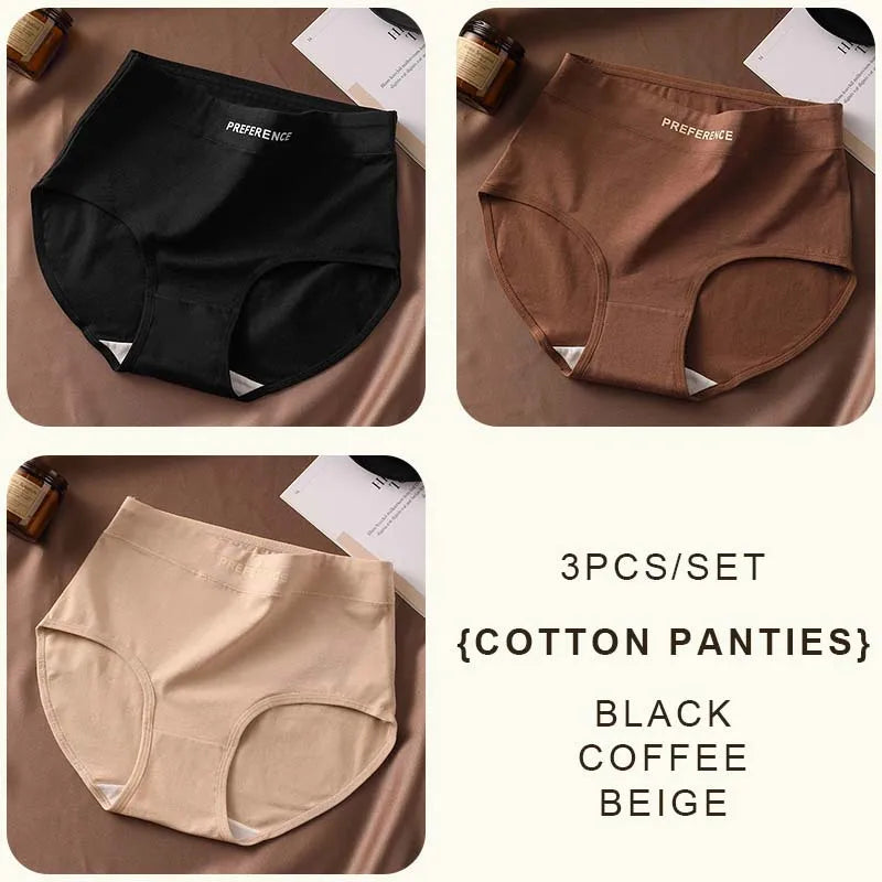 FallSweet 3PCS Seamless Women High Waist Briefs Panties Breathable Cotton Underwear Female Sexy Underpants Large Size Lingerie.