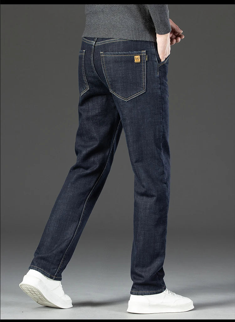 28-40 Large Size Winter Men Plush Thick Fleece Trouser Lambswool Thermal Jeans Casual Pants Windproof Warm Cotton Denim Pants.