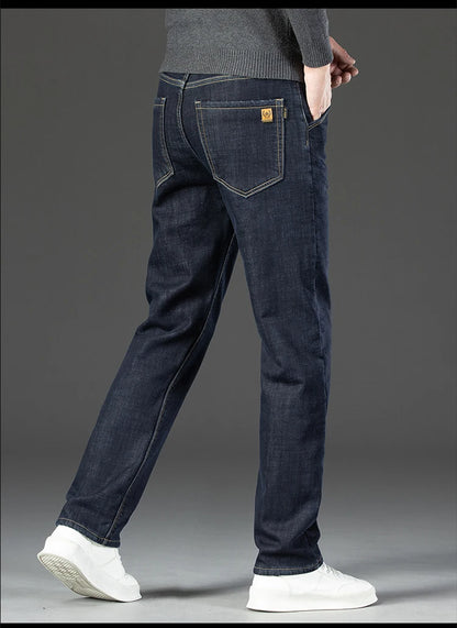 28-40 Large Size Winter Men Plush Thick Fleece Trouser Lambswool Thermal Jeans Casual Pants Windproof Warm Cotton Denim Pants.