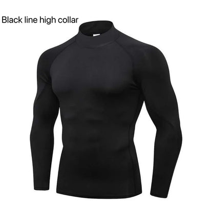 Men's Quick Dry Running T-shirt Workout Compression Shirt Turtleneck Long Sleeve Rash Guard Gym Base Layer Athletic Undershirt.