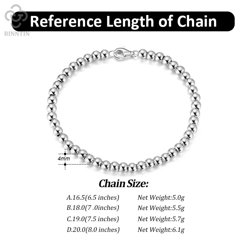 Rinntin 14K Gold 925 Sterling Silver 4mm Bead Ball Strand Chain Bracelet for Women Trendy Handmade Bracelets Jewelry SB103.