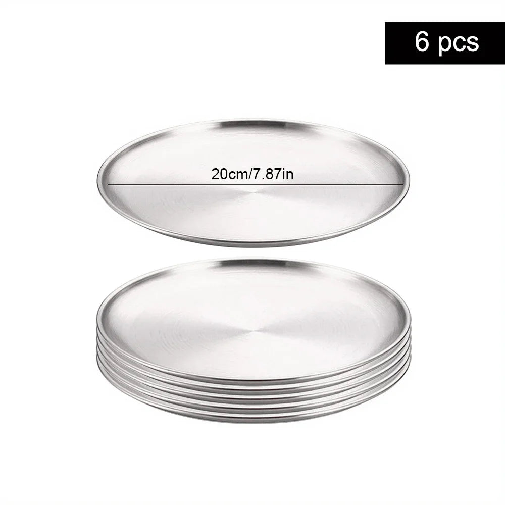 6Pcs High Quality Stainless Steel Bone Spitting Dish Silver Colors Shallow Tray Metal Dining Disc Fruit Meat Round Plate.