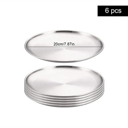6Pcs High Quality Stainless Steel Bone Spitting Dish Silver Colors Shallow Tray Metal Dining Disc Fruit Meat Round Plate.