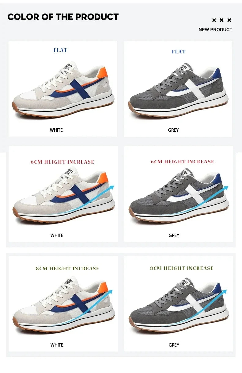 High Quality Flat/6/8 Cm Men Elevator Sneakers Summer Casual Trainers Height Increase Shoes Mesh Student Running Men Lift Shoes.