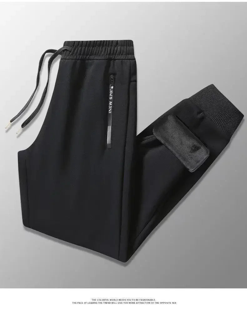 Autumn Winter Men's Loose-fit Casual Straight-leg Pants Fleece-lined Thickened Bunded Feet Sweatpants Trendy Male Style.