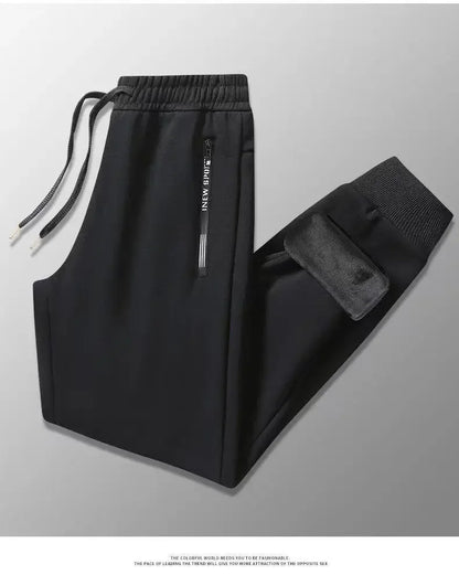 Autumn Winter Men's Loose-fit Casual Straight-leg Pants Fleece-lined Thickened Bunded Feet Sweatpants Trendy Male Style.