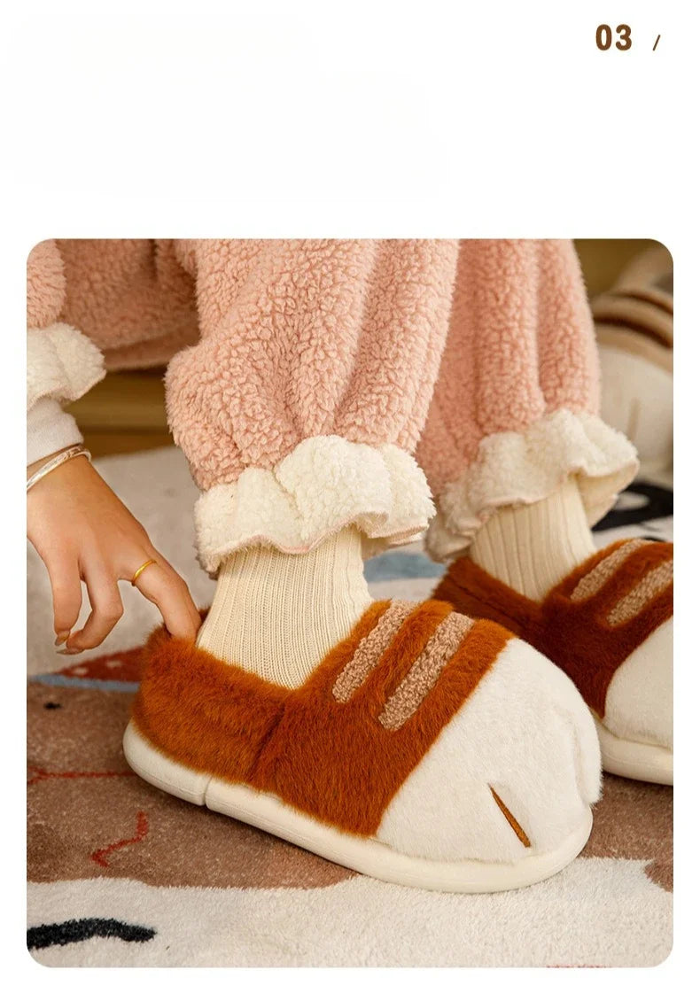 Winter Warm Slipper Women Home Fuzzy Cat Paw Claw Fur Plush Indoor Lazy Female Thermal Furry House Shoe Funny Flat flip flop.