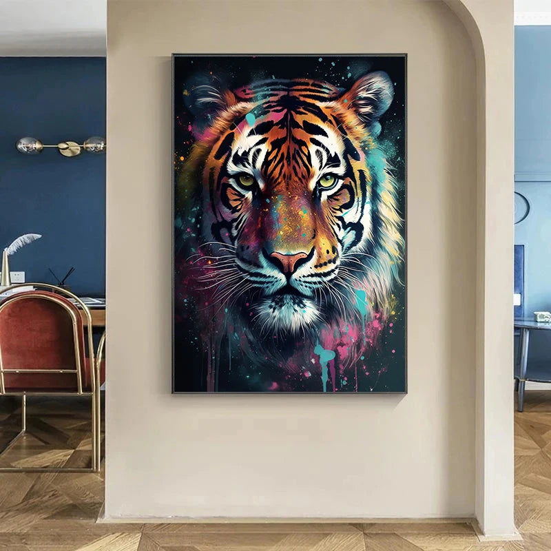 Lion Tiger Animal Portrait Poster Print Monkey Giraffe Canvas Painting Abstract Graffiti Wall Art Picture Living Room Home Decor.