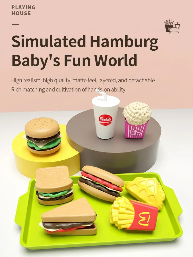 9 PCS Set Detachable Plastic Snack Hamburger Pretend Toy Kids Kitchen Play House Food Toy.
