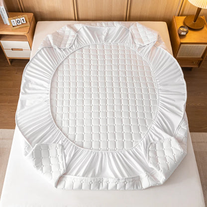 Kuup Fashion Queen Size Mattress Protector Waterproof Quilted Fitted Sheet Solid Color Bed Cover - No Pillowcase Included.