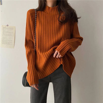 Rollkragen Gestrickte Pullover Frauen Herbst Winter Mode Lose Lange Hülse Alle Spiel Pullover Pullover Solide Büro Dame Jumper