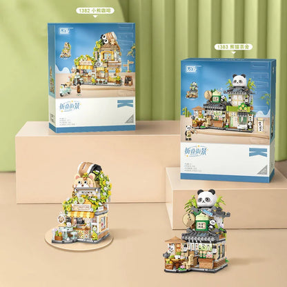 Street View Series Building blocks Izakaya Shaved Ice Shop Takoyaki Shop Coffee shop Panda Tea House model children's gift