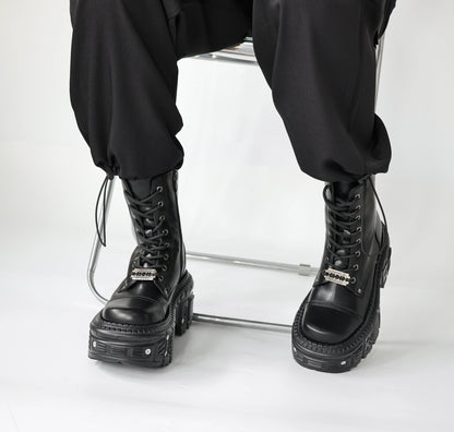 2025 New Punk Women Platform Ankle Boots Female's Rock Round Toe Lace Up Fashion Retro Chunky Shoes Metal Decor Short Boots.