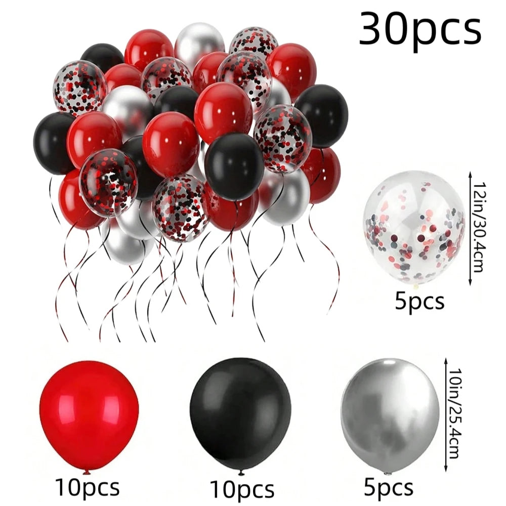 30-teiliges schwarz-rotes Ballon-Konfetti-Luftballons-Set für Geburtstag, Party-Dekoration, Jahrestag, Abschlussfeier, Innendekoration.