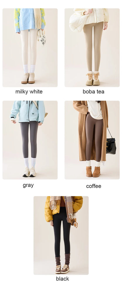 BIVIGAOS Autumn Winter High Waist Fleece Sharkskin Leggings Women Seamless Slim Tight-Fit Velvet Thickened Elastic Warm leggings.