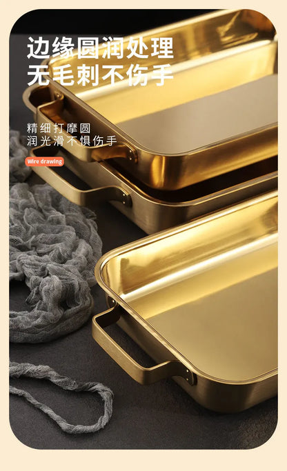 grilled fish plate household induction cooker rectangular Korean multi-functional barbecue plate golden commercial tray.