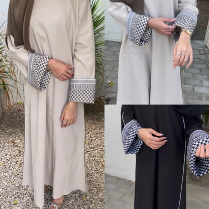 Linen Closed Abaya Keffiyeh Muslim Dress Printed Abayas for Women Dubai 2025 Luxury Turkey Ramadan Islamic Clothes Kaftan Robe.