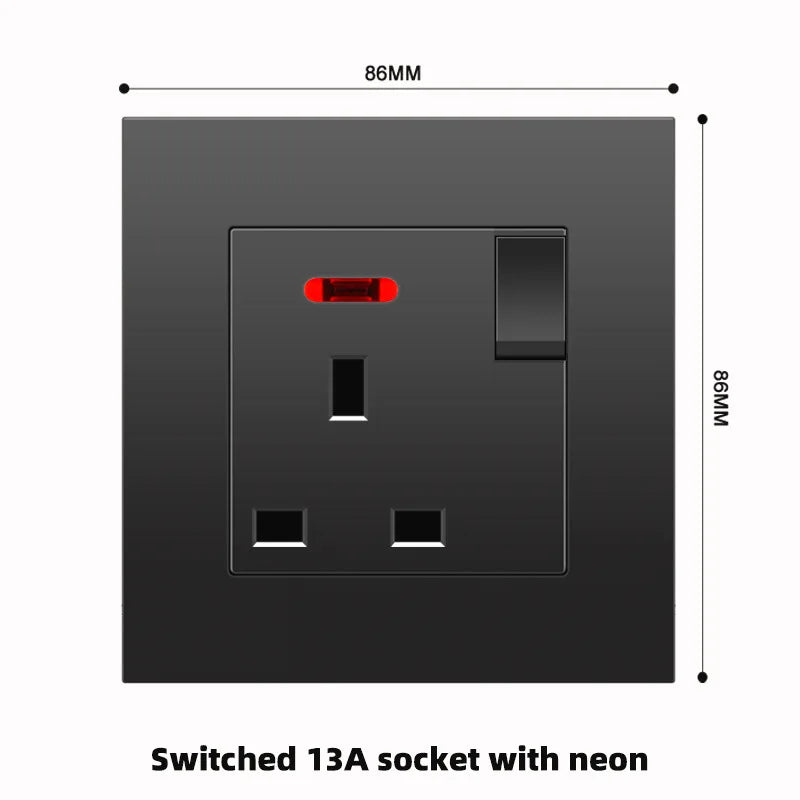 Schwarze UK 13A Wandsteckdose mit USB Typ C 18W Schnelllade-Steckdose, Wandsteckdose mit USB-Ladegerät, Schalter mit Steckdose