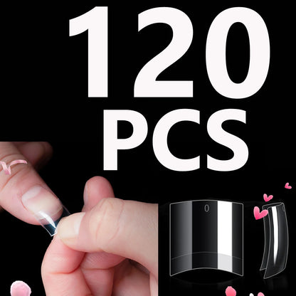 120PCS- Semi-frosted short almond clear fake nails, whitening nail art set with removable fake nails for festivals, parties, dat