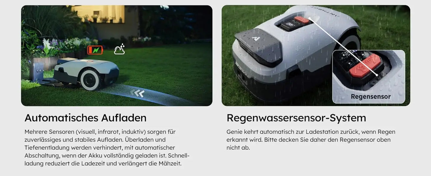 ANTHBOT Genie 600 AI kabelloser Roboter-Rasenmäher, max. 900 m2, Vollfrequenzband RTK + 4-kamera-Vision-Rasenmäherroboter
