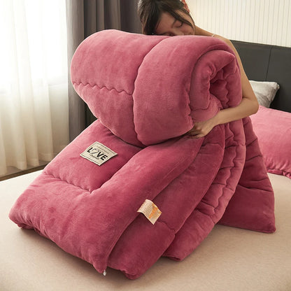 New Milk Velvet Soybean Comforter Grey Winter Keep Warm Duvet Solid Quilt Soft Fleece Thickened Blanket Drop Shippping Full.