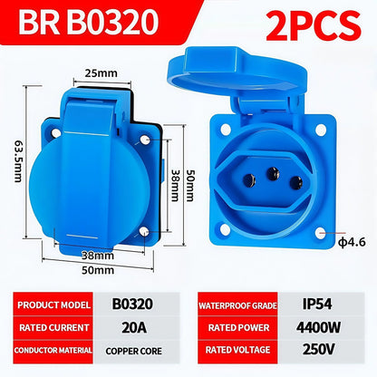 250V/16A Steckdosen IP54 Wasserdichter Industrieanschluss Panelmontage Außensteckdose 2Pin Adapter UK/EU/BR/Französisch/Deutsch.