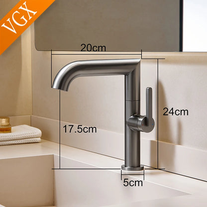 VGX Bathroom Faucets Stainless Steel Basin Mixer Sink Faucet Gourmet Washbasin Tapware Hot Cold Water Tap Brushed Gold Grey