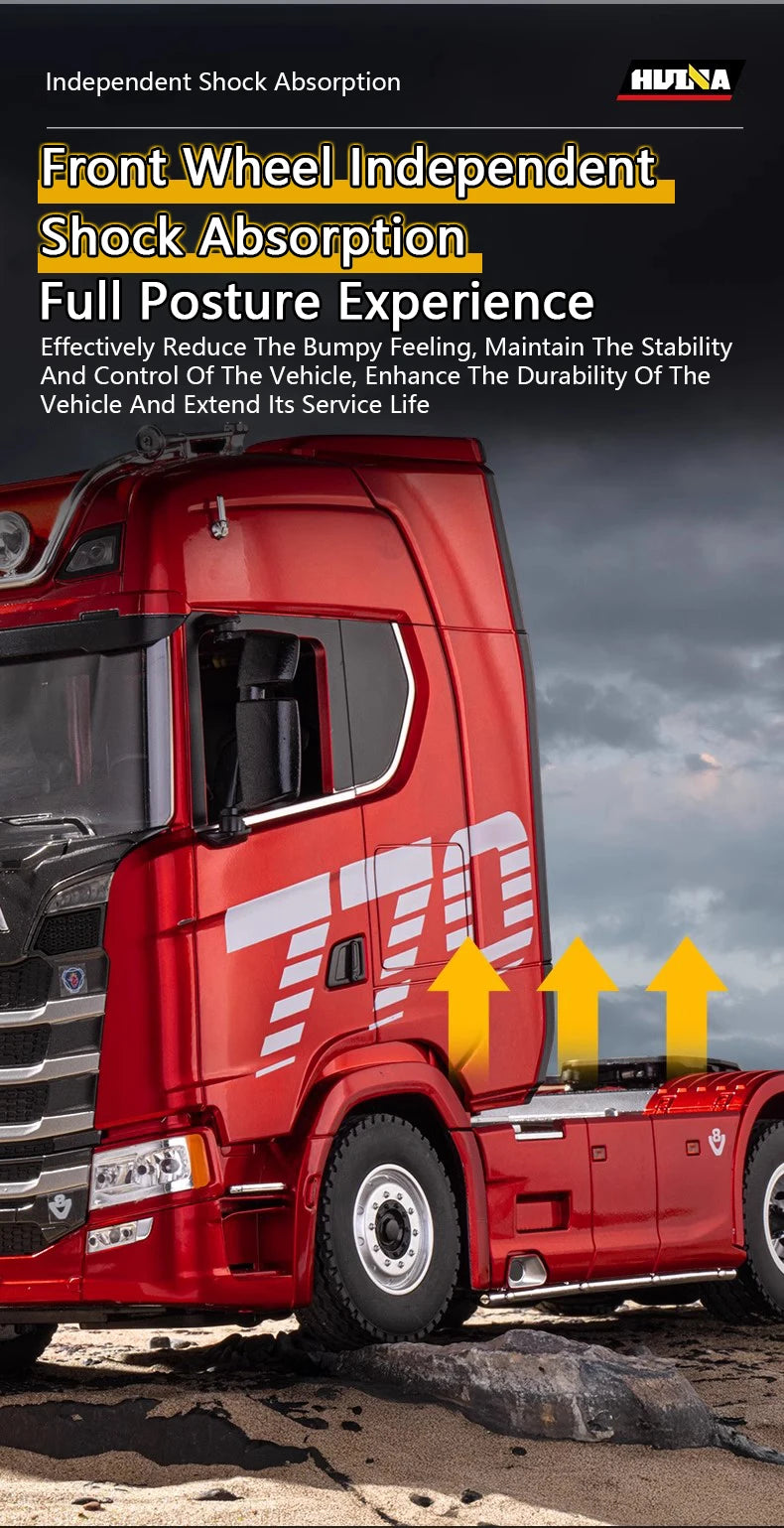 HUINA 1/18 19CH RC Truck 1501 770S Scania Alloy Tractor 2.4G Remote Control Engineering Trailer Truck with Light and Sound Toys.