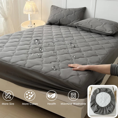 Waterproof Fitted Bed Sheets, Mattress Pads Soft Microfiber Breathable Bedspreads Cover Protector for Single/Double/King/Queen.