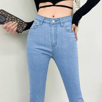 Spring and Summer Women's Casual Office Tight Solid Color Jeans Stretch Sexy Fashionable Classic Slim Fit Denim Pants Female