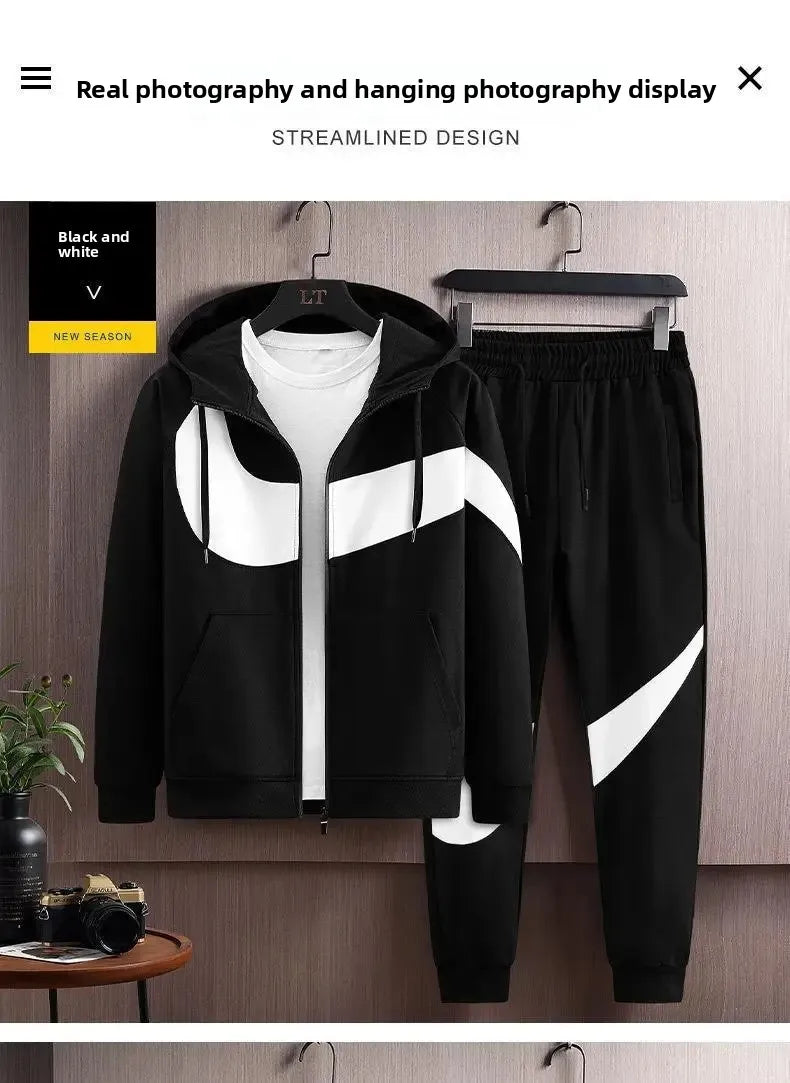 Autumn Winter Loose Hooded Long Sleeve Zipper Jacket Pants Trendy Set Men's Clothing New Hot Sale Of The Season Style Casual Out.