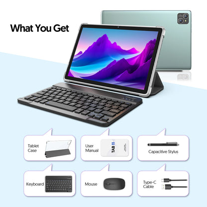 Android 14 tablet, with keyboard, mouse, protective case, stylus, 8(4+4) GB+128GB, octa-core processor, GMS certification.