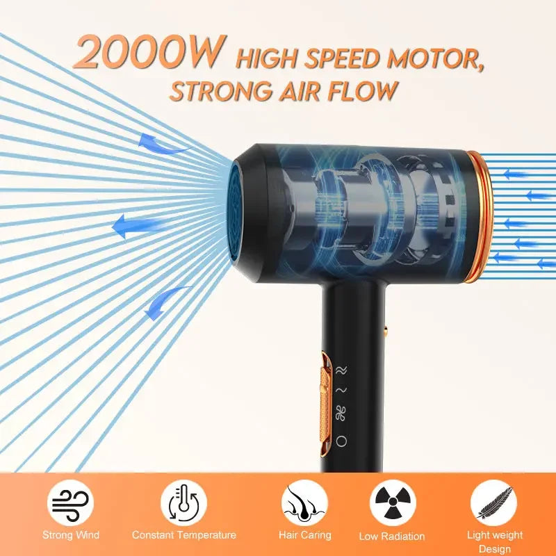 Professional Hand Blow Dryer Travel Home Use Powerful Ionic Barber Salon Equipment Hot Cold Wind Super Black One Step Hair Dryer