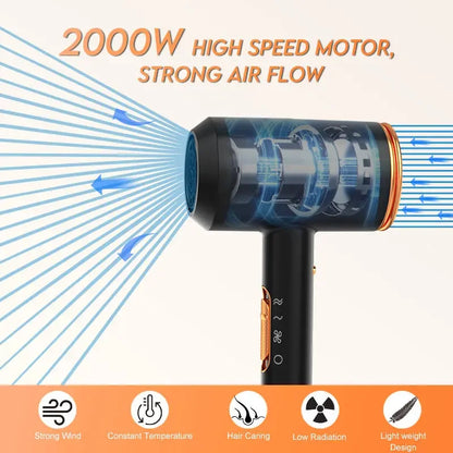Professional Hand Blow Dryer Travel Home Use Powerful Ionic Barber Salon Equipment Hot Cold Wind Super Black One Step Hair Dryer