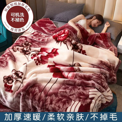 150x200cm  Home Blanket Double Layered Encrypted Plush Fur Coral Fleece Quilt Winter Dormitory Sofa Keep Warm Sheet Bed Cover
