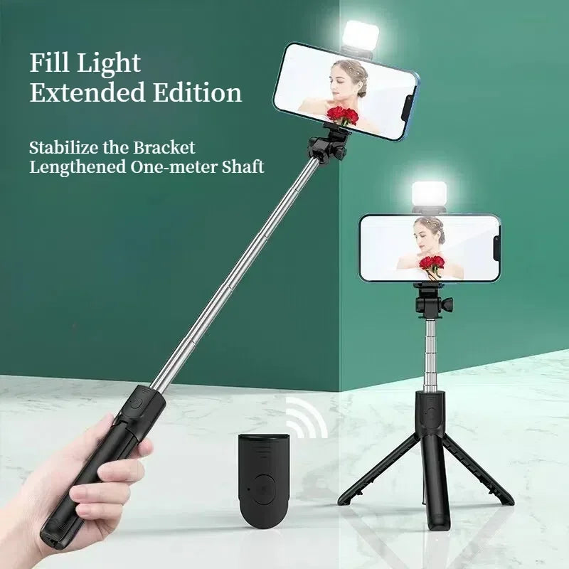 Cell Phone Selfie Stick Tripod Blue-tooth Remote Wireless Selfi Stick Phone Holder Stand with Beauty Fill Light for Phone.