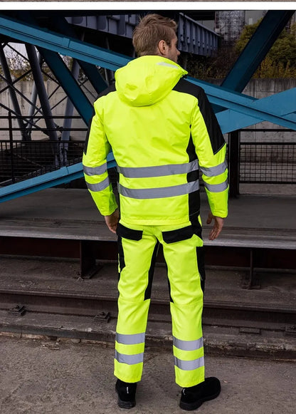 High Visibility Workwear Winter Clothes Hi Vis Suit Reflective Jacket Waterproof Winter and Pockets Reflective Work Pants Set.