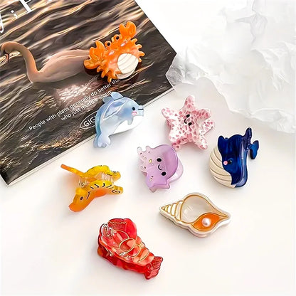 Acetate Ocean Animal Hair Clips for Women Non-Slip Summer Beach Accessories Crab Starfish Whale Multi-Pack Gifts.