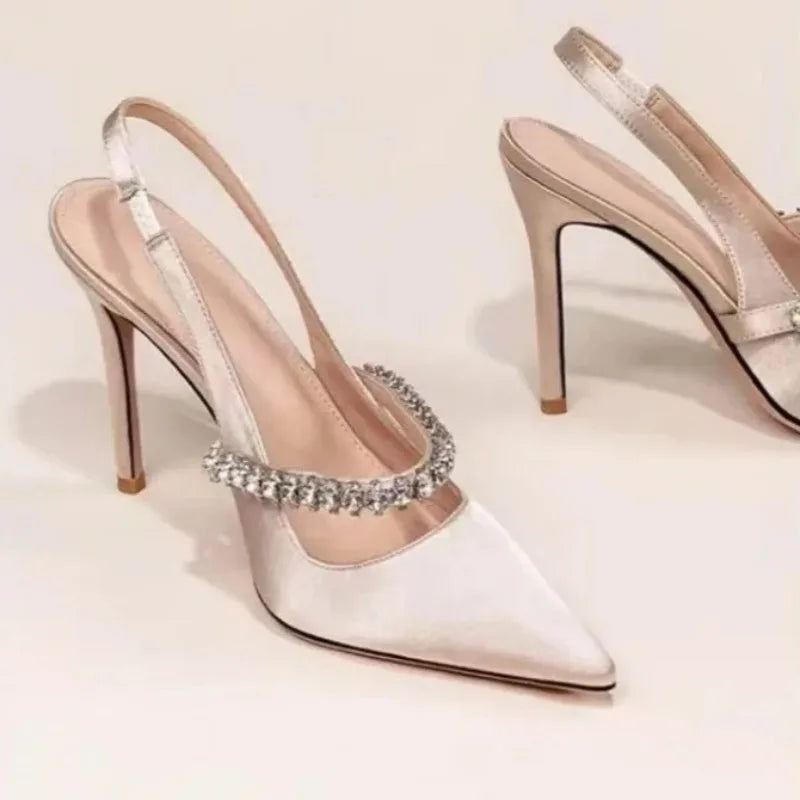 Women's Water Diamond 2025 New Slim Heeled Pointed High-heeled Shoes with A Headband and Sandals for Women's Singles.