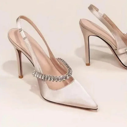 Women's Water Diamond 2025 New Slim Heeled Pointed High-heeled Shoes with A Headband and Sandals for Women's Singles.